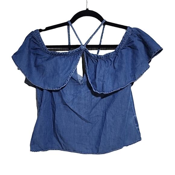 Express Chambray Off The Shoulder Crop Top Womens XS NWT - Picture 1 of 7